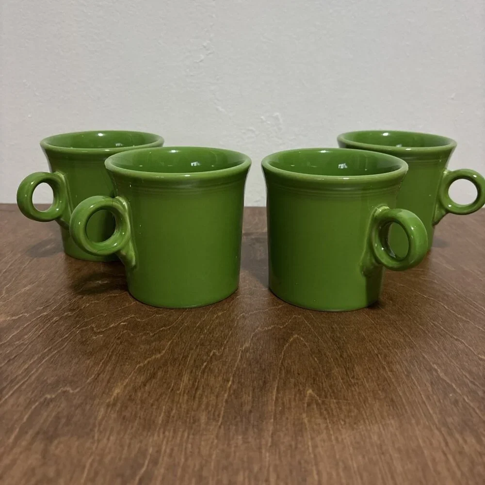 4 Fiesta Ware Shamrock Green Mug Ring‎ Handle Homer Laughlin Ceramic HLC Coffee